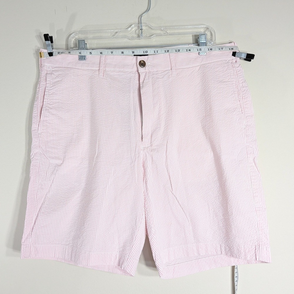 J.Crew Pink Seersucker Shorts; 9 Inch Inseam Striped Cotton Blend